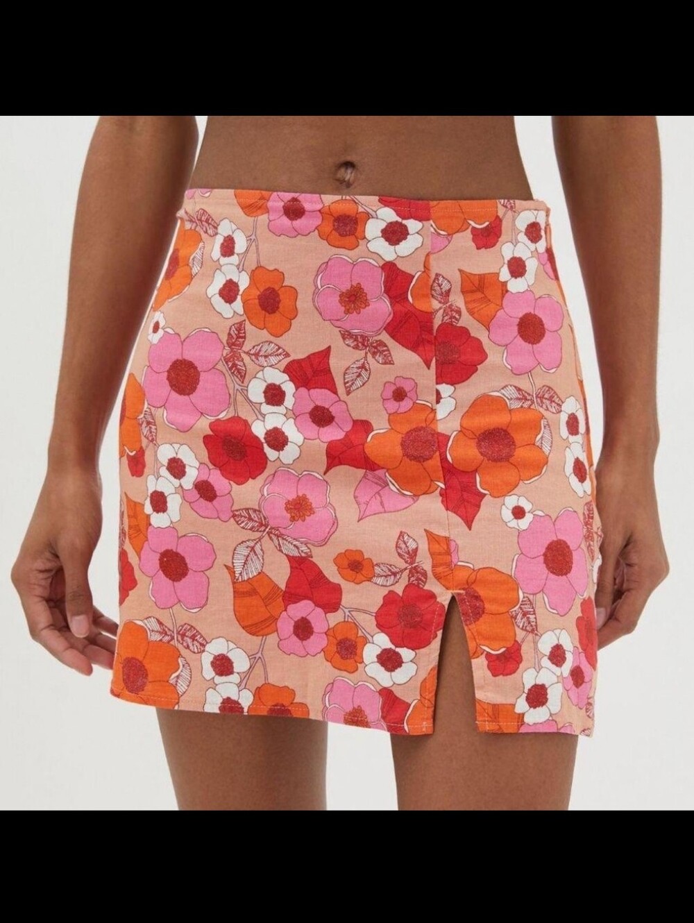 Urban Outfitters Rosie Notched Pelmet Mini Skirt Size S Pink Orange Floral